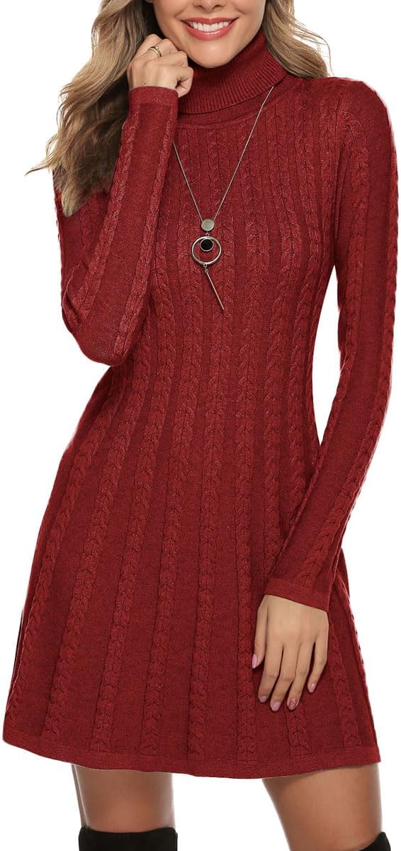 Gyabnw Damen Strickkleid mit Rollkragen – Elegantes Winterpulloverkleid im Midi-Stil für Freizeit und Cocktailanlässe