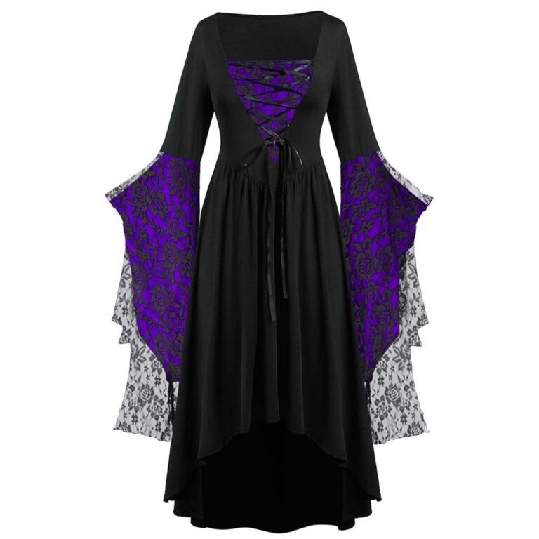 Halloween Kostüme für Damen – Elegantes Spitzenkleid in Übergröße mit besonderen Ärmeln – Gothic-Cosplay für Erwachsene