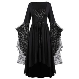 Halloween Kostüme für Damen – Elegantes Spitzenkleid in Übergröße mit modischen Ärmeln für Erwachsene – Gothic-Cosplay-Outfit für Halloween