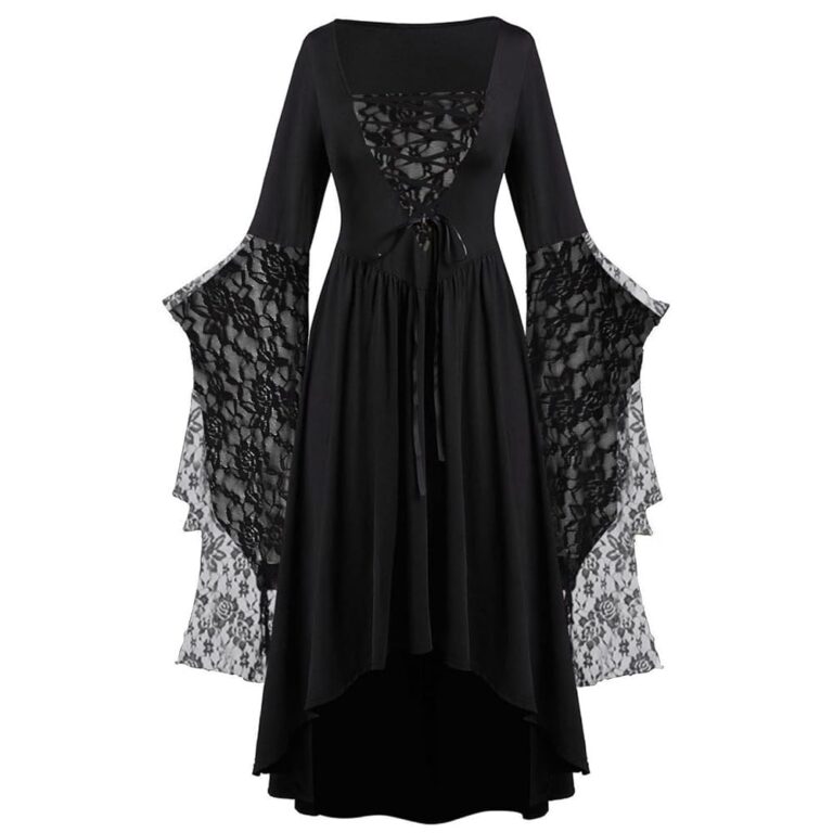 Halloween Kostüme für Damen – Elegantes Spitzenkleid in Übergröße mit modischen Ärmeln für Erwachsene – Gothic-Cosplay-Outfit für Halloween