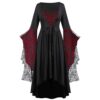 Halloween Kostüme für Frauen – Elegantes Spitzenkleid in Plus-Size mit modischen Ärmeln – Gothic Cosplay Outfit für Erwachsene
