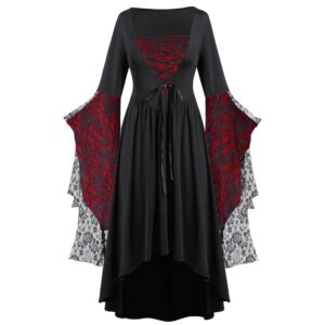 Halloween Kostüme für Frauen – Elegantes Spitzenkleid in Plus-Size mit modischen Ärmeln – Gothic Cosplay Outfit für Erwachsene
