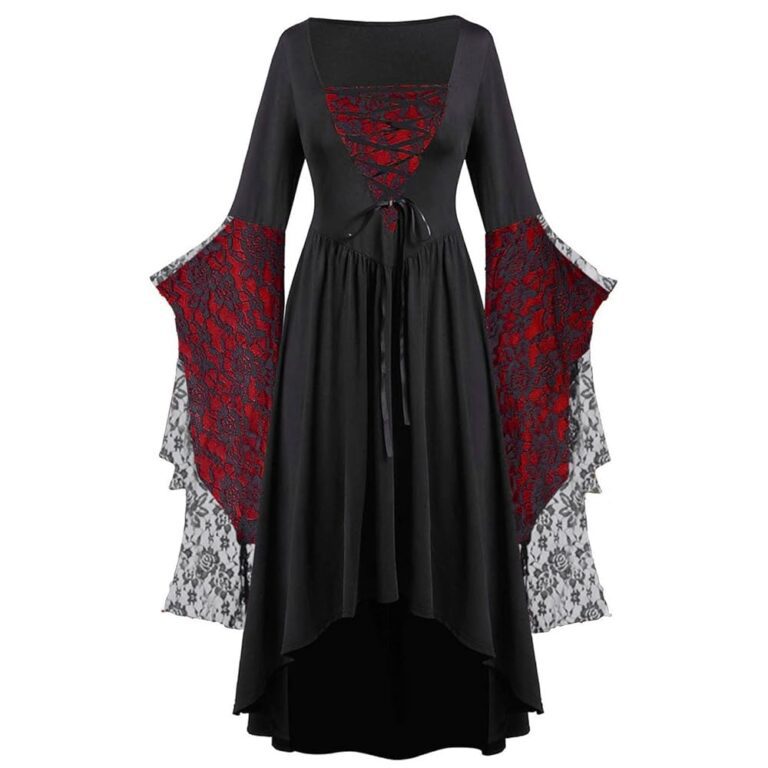 Halloween Kostüme für Frauen – Elegantes Spitzenkleid in Plus-Size mit modischen Ärmeln – Gothic Cosplay Outfit für Erwachsene
