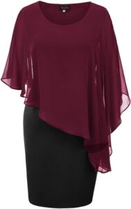 Hanna Nikole Damen Plus Size Chiffon Cape Cocktailkleid Knielang Abendkleid mit Überwurf
