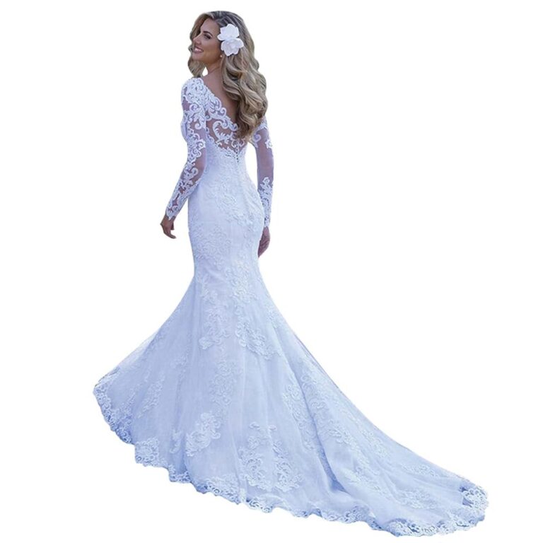 Hochzeitskleid mit Blumenapplikationen, verführerischem V-Ausschnitt – auch als Abendkleid geeignet