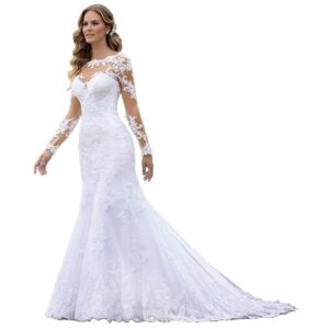 Hochzeitskleid mit Spitzenärmeln und Blumenapplikationen, auch als Abendkleid geeignet