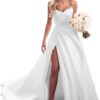 Homdor Trägerloses Abschlussballkleid – Lange Satin-Ballkleider für Bräute, A-Linie, formelle Abendkleider mit Schlitz