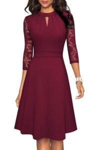 HOMEYEE Damen Elegantes Spitzen-Cocktailkleid mit Hohlauschnitt im Retro-Stil A234 für Partys