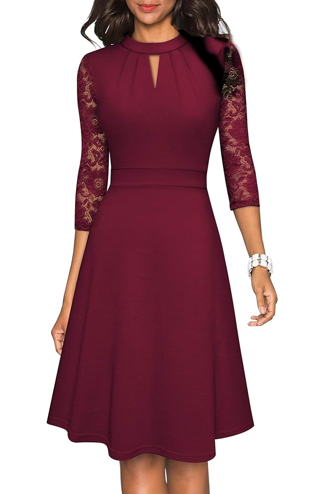 HOMEYEE Damen Elegantes Spitzen-Cocktailkleid mit Hohlauschnitt im Retro-Stil A234 für Partys