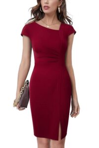 HOMEYEE Damen Vintage Bleistiftkleid mit V-Ausschnitt und Schlitz - Business Style B700