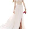 JAEDEN Boho Hochzeitskleid für Damen mit Spitze, langärmlig, ideal für das Standesamt