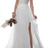 JAEDEN Damen Boho Brautkleider A-Linie mit Spitze und Spaghettiträgern für standesamtliche Trauungen