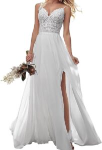 JAEDEN Damen Boho Brautkleider A-Linie mit Spitze und Spaghettiträgern für standesamtliche Trauungen