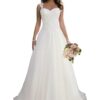 JAEDEN Damen Brautkleid Lang, A-Linie, Prinzessinnenstil - Schlichte Hochzeitsmode für standesamtliche Trauungen