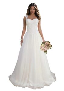 JAEDEN Damen Brautkleid Lang, A-Linie, Prinzessinnenstil - Schlichte Hochzeitsmode für standesamtliche Trauungen