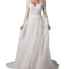 JAEDEN Langarm Boho Brautkleid aus Spitze und Tüll mit V-Ausschnitt – A-Linie Standesamtkleid für die Brautmode
