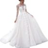 JAEDEN Langarm Brautkleid aus Spitze im Prinzessin-Stil – A-Linie Hochzeitskleid für standesamtliche Trauungen mit Schleppe
