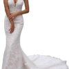 JAEDEN Spitzen-Spaghettiträger Brautkleid im Meerjungfrau-Stil mit Schleppe – Elegantes Hochzeitskleid für das Standesamt