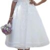 JAEDEN Vintage Brautkleid Damen Knielang mit Ärmeln aus Spitze für standesamtliche Trauungen