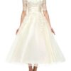JAEDEN Vintage Hochzeitskleid für Damen - Knielanges Spitzenkleid mit Ärmeln für standesamtliche Trauungen
