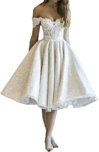JAEDEN Vintage Hochzeitskleid für Damen - Knielanges Spitzenkleid mit Ärmeln für Standesamt