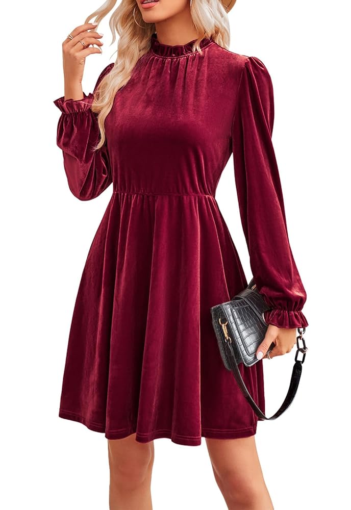 JayscreateEU Damen A-Linien Kleid mit hoher Taille - Elegantes Herbst- und Winterkleid, knielang, kurzarm, ideal für festliche Anlässe und Partys