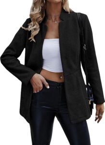Jhsnjnr Damen Eleganter Langarm Blazer mit Offener Front und Stehkragen – Wärmender Langmantel im Business-Tweed-Stil