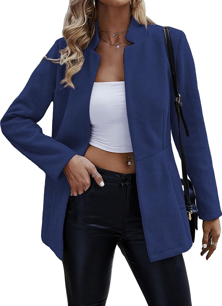 Jhsnjnr Damen Eleganter Langarm-Blazer mit Offener Vorderseite und Stehkragen, Wärmender Langmantel im Tweed-Stil für das Business