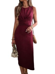 Jiraewh Damen ärmelloses Bodycon Sommerkleid - Enges Midi Bleistiftkleid für Hochzeitsgäste mit Gürtel