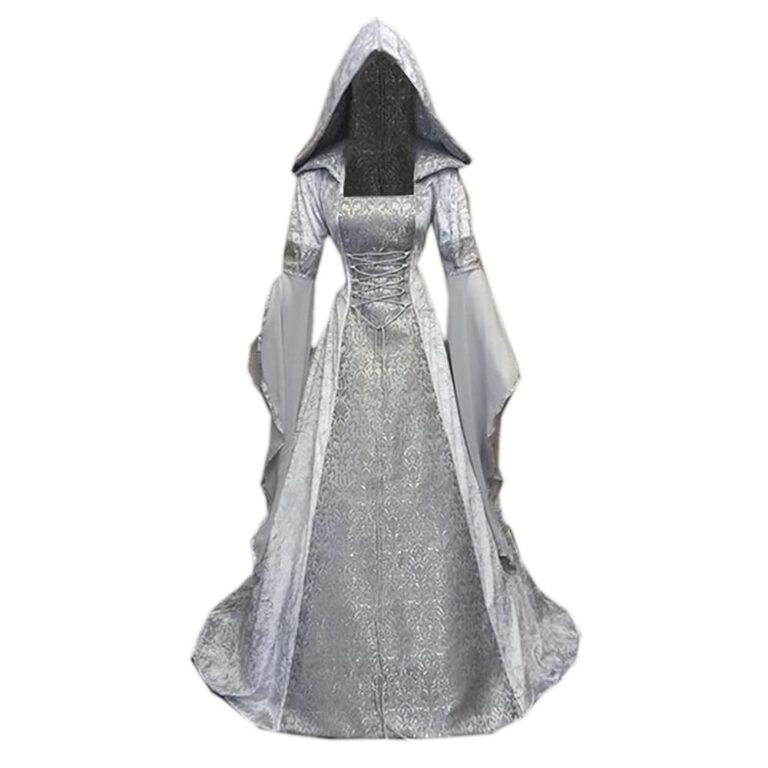 Kahbin Damen Kapuzen-Gothik Kleid mit Mittelalter-Corsage – Renaissance- und Viktorianisches Kleid für Halloween-Kostüm