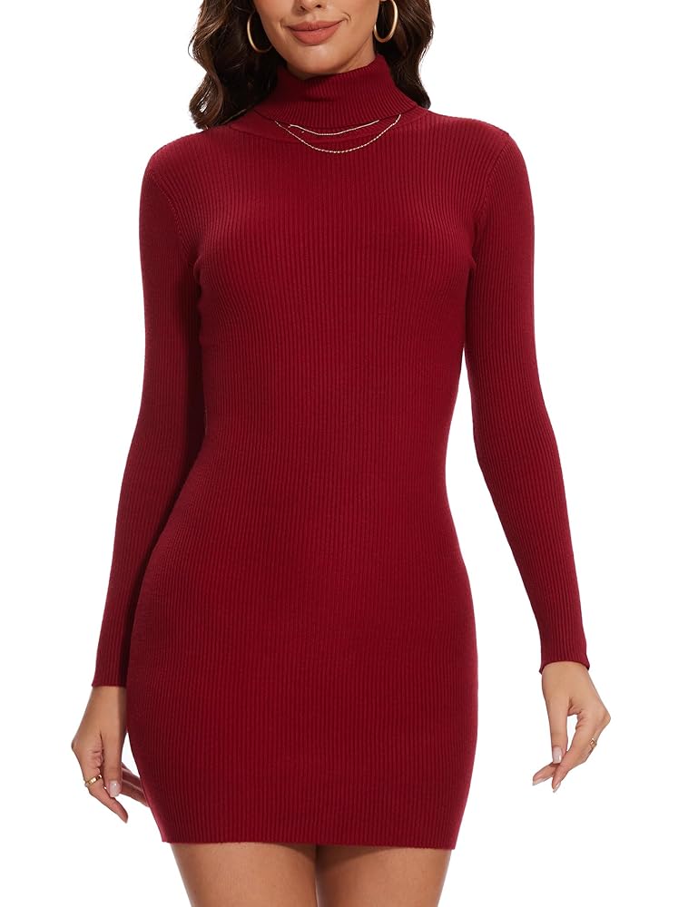 Kiiwah Damen Strickkleid - Basic Rollkragen Langarm, geripptes Bodycon Minikleid in Stretch-Qualität, sexy und elegant für Herbst und Winter, ideal für Partys und Clubs...