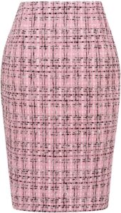 Kinghua Damen-Karierter Bleistiftrock aus Wolle für Herbst und Winter, hohe Taille, figurbetont mit Schlitz, knielange Midilänge