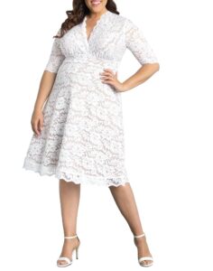 Kiyonna Damen Bella kurzes elfenbeinfarbenes Spitzenkleid in Übergröße – elegantes weißes Hochzeitskleid für Brautpartys oder Abschlussfeiern im Midistil