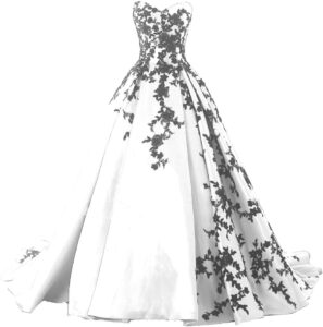 Lemai Gothisches schwarzes Ballkleid mit V-Ausschnitt, Satin, Perlen, Spitze, Korsett und langem Schnitt für Hochzeiten