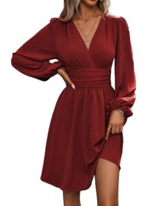 LIAMERHE Damen Elegantes Kleid mit langen und kurzen Ärmeln, V-Ausschnitt, A-Linie, Blumendesign, Minikleid für Freizeit im Sommer, Herbst und Winter, mit Laternenärmeln,...