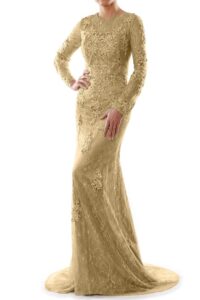 MACloth Damen Abendkleid mit langen Ärmeln aus Spitze im Meerjungfrau-Stil – Brautmutterkleid