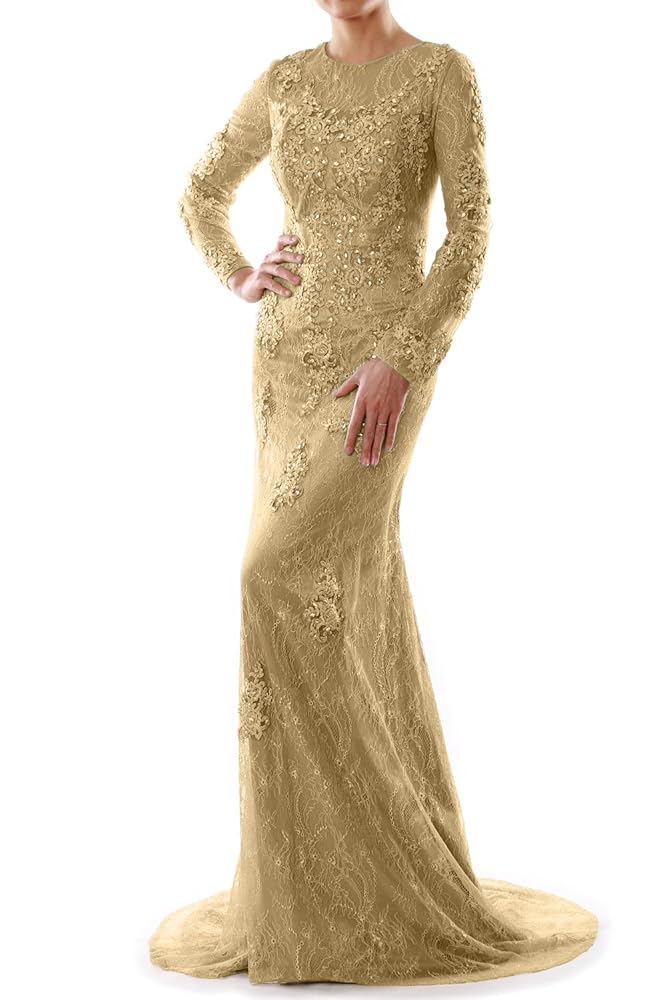 MACloth Damen Abendkleid mit langen Ärmeln aus Spitze im Meerjungfrau-Stil – Brautmutterkleid