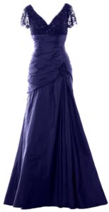 MACloth Damen Kurzarm V-Ausschnitt Lange Mutter der Braut Kleid Formelles Abendkleid