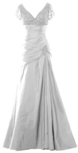 MACloth Damen Kurzarm V-Ausschnitt Lange Trauzeugenkleid Formelles Abendkleid