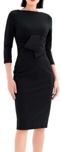 Marycrafts Damen Büro Business Midi Kleid mit Quadrat-Ausschnitt