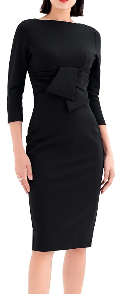 Marycrafts Damen Büro Business Midi Kleid mit Quadrat-Ausschnitt