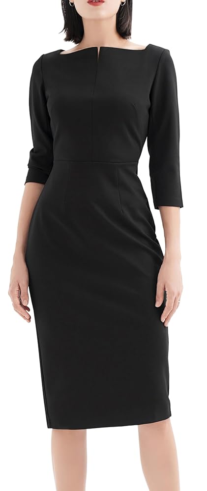 Marycrafts Damen Bürokleid mit quadratischem Ausschnitt – Midi-Hüftkleid für den Arbeitsplatz