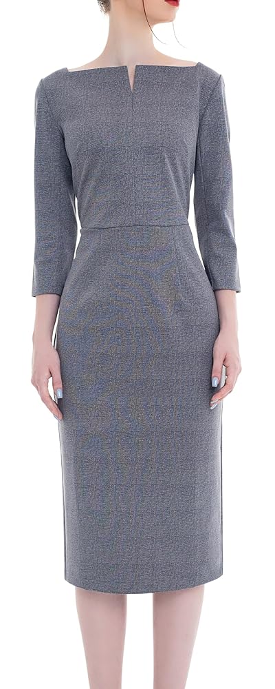 Marycrafts Damen Midi Kleid mit quadratischem Ausschnitt für Büro und Business