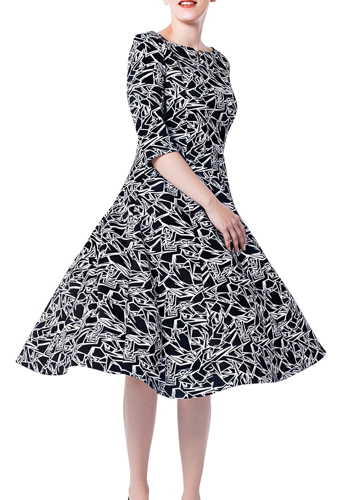 Marycrafts tailliertes Damenkleid mit schwingendem Rock, Midi-Kleid für Büro und Beruf