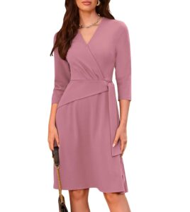 Midikleid für Damen von GRACE KARIN - Wickelkleid mit V-Ausschnitt, 3/4-Ärmeln und A-Linie, Reißverschluss hinten