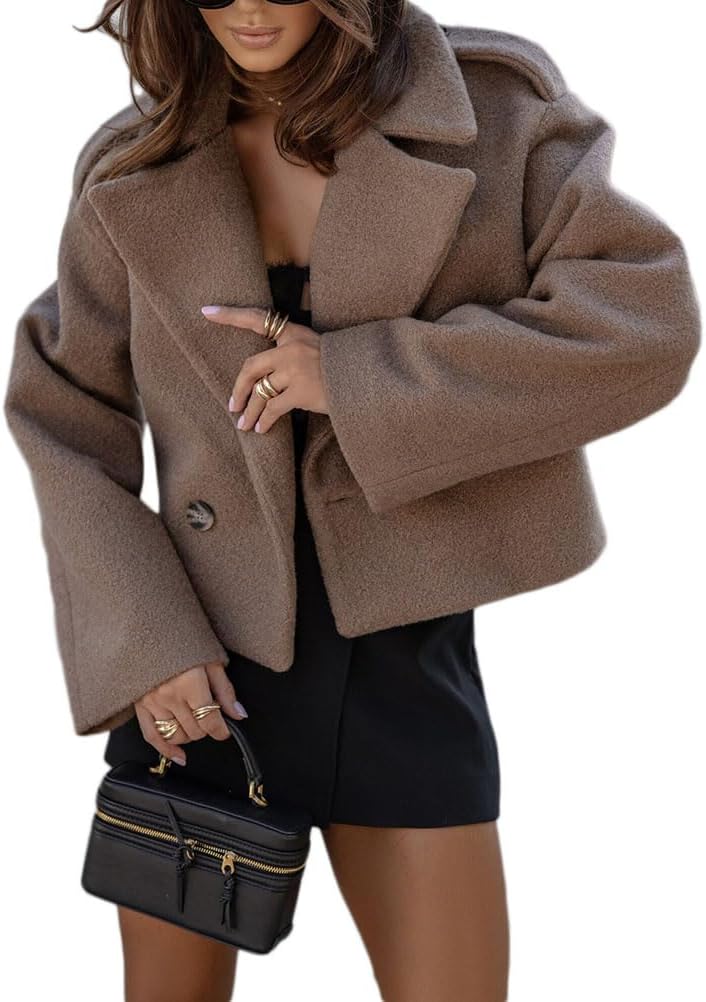 Onsoyours Damen Kurzarm-Tweedjacke mit langen Ärmeln, Revers-Trenchcoat, lässiger Blazer und eleganter Parka für Herbst und Winter, Manteljacke mit Knopfleiste