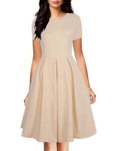 Oxiuly OX253 Vintage-Damenkleid mit halben Ärmeln, O-Ausschnitt und kontrastierenden Taschen – perfekt für Partys