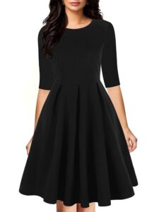 Oxiuly OX253 Vintage-Damenkleid mit halben Ärmeln, O-Ausschnitt und kontrastierenden Taschen – ideales Partykleid