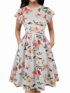 Oxiuly OX253 Vintage-Damenkleid mit halben Ärmeln, O-Ausschnitt und kontrastierenden Taschen – ideales Partykleid