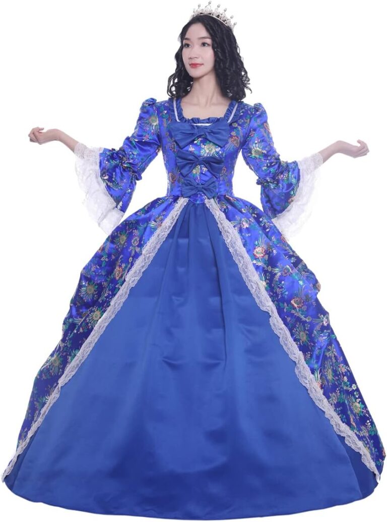QUANMAO Damen Übergrößen Rokoko Kleid im Gothic Viktorianischen Stil (Blau, L)